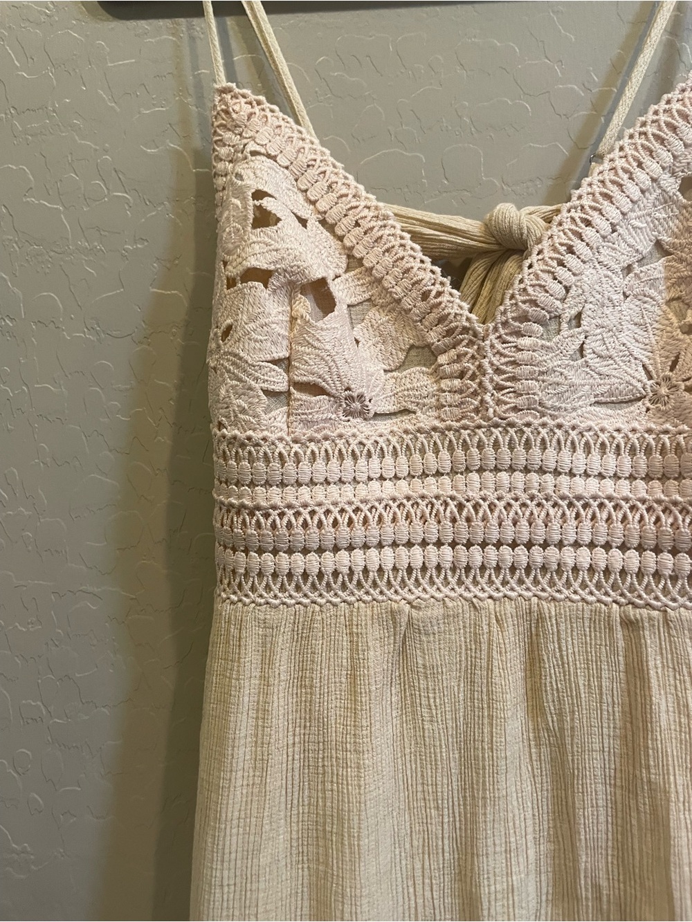 Love Tree Cream One-Shoulder Crochet-Tiered Sundress boho - Picture 5 of 8